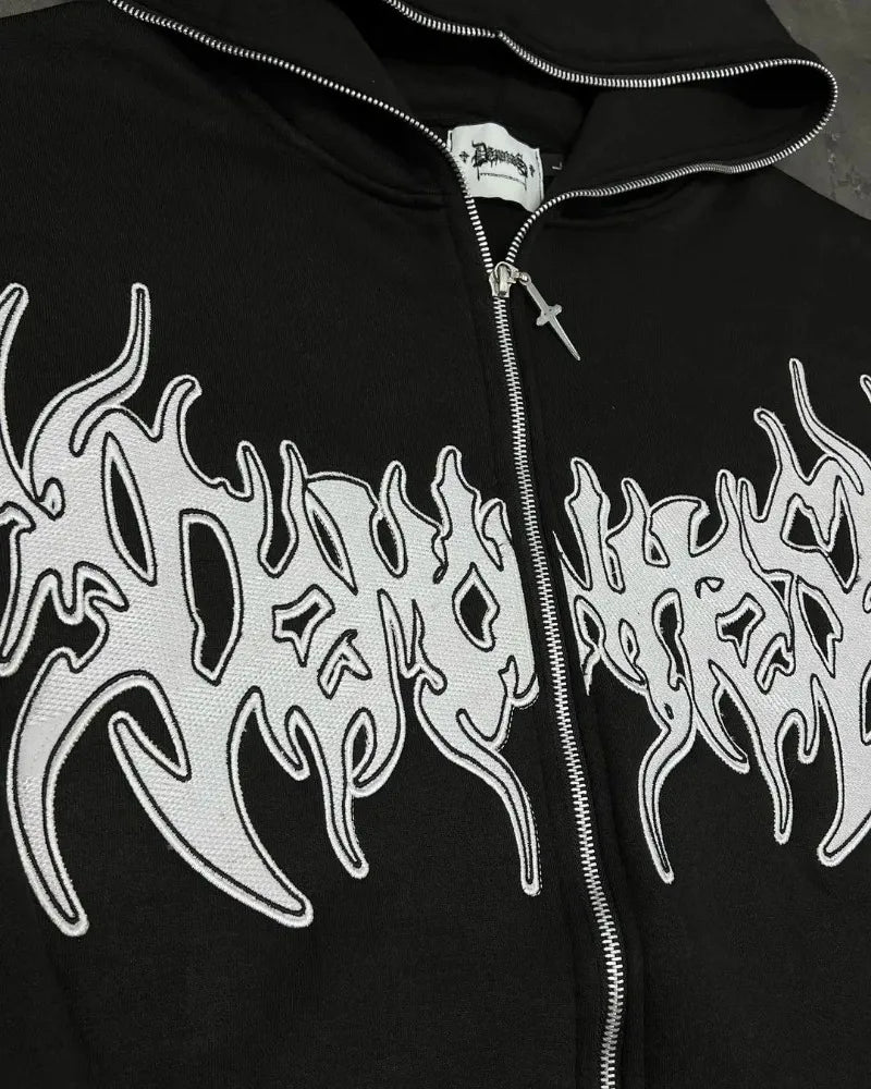 European And American New Dark Style Letter Printed Zipper Hoodie Men