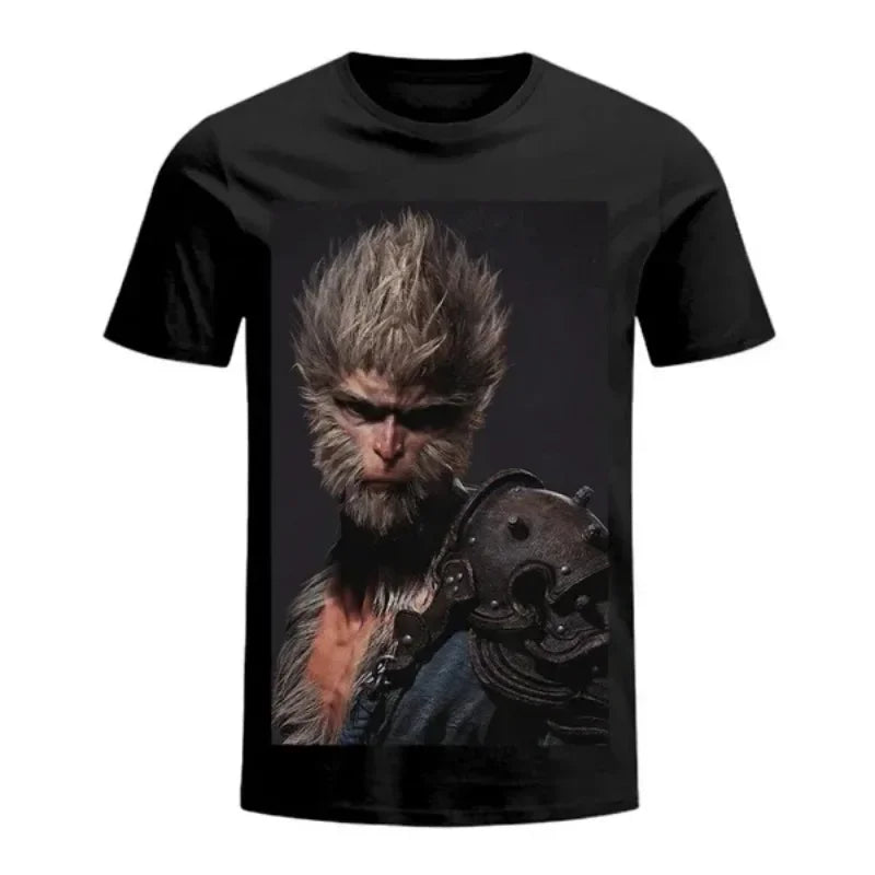 2024 American Trendy Brand Loose Casual Short-sleeved Black Myth Wukong Anime Print Oversized T-shirt Women Y2k Retro Clothing