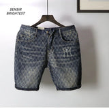 european and american fashion brand cowboy middle pants mens five point shorts non fading washed printed denim shorts stacked flare jeans