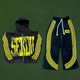 American Street Fashion Brand Letter Stripe Print Oversized Hoodie Wom