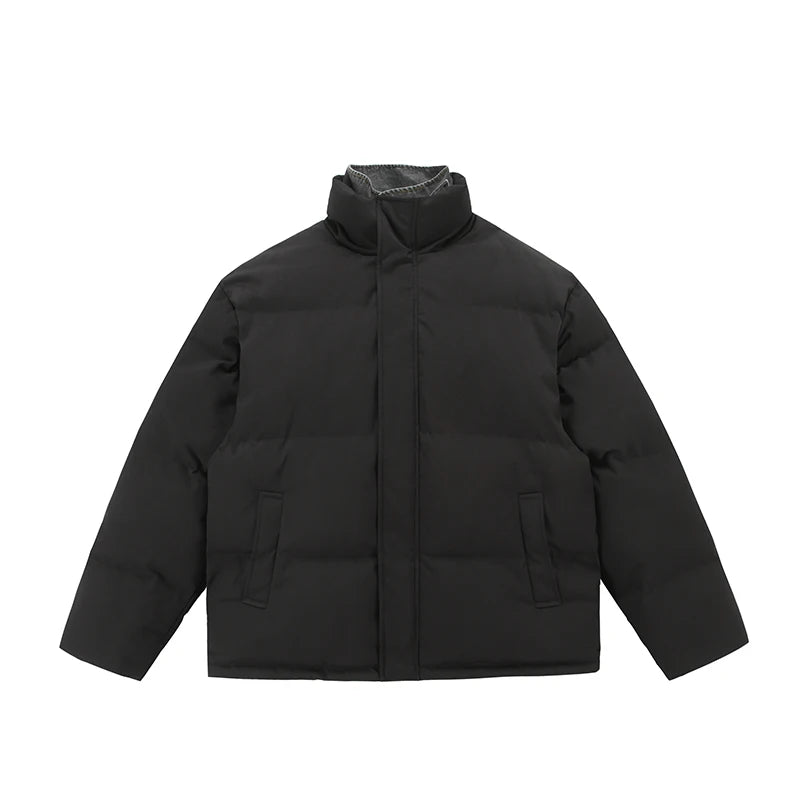 Winter Splice Denim Cotton-padded Jacket Men Women Stand Collar Fashion Loose Casual Thicken Warm Parkas Jacket Boyfriend Coat