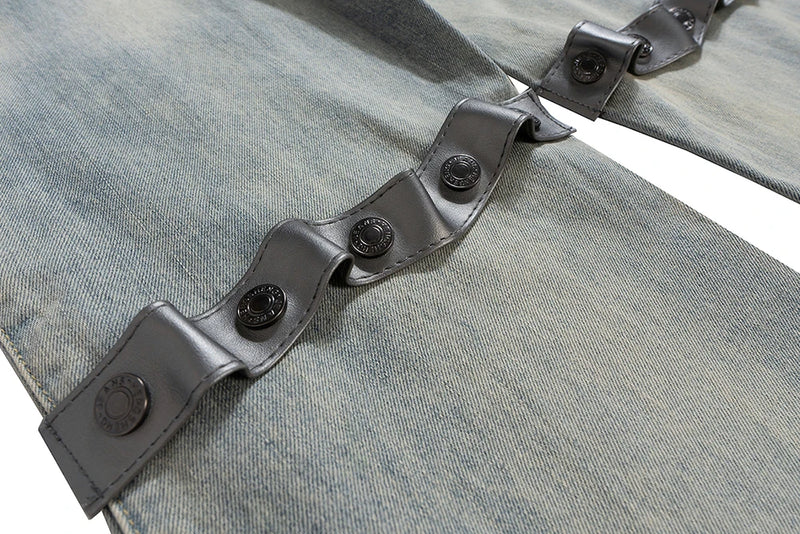 detachable leather chain washed baggy jeans for men and women straight streetwear casual denim trousers oversized cargo pants unique cargo style 290