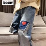 men jeans patchwork multi pocket couple denim pants beggar style cargo pants high street casual male streetwear unique cargo style 2401