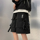 american fashion high street functional cargo shorts mens 2024 summer trendy design casual quarter pants loose straight pants unique cargo style 3453