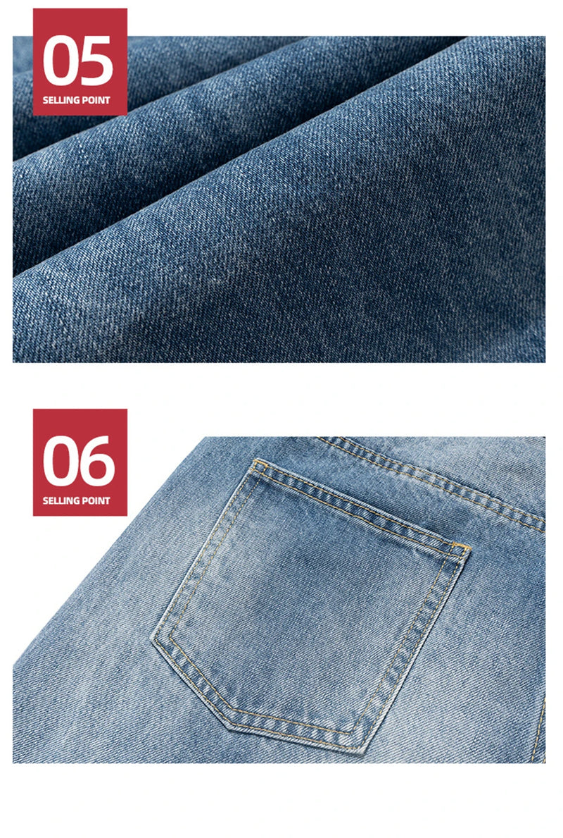 vintage ripped flared jeans blue straight baggy jeans trousers streetwear luxury loose casual distressed denim pants male unique jeans style 594