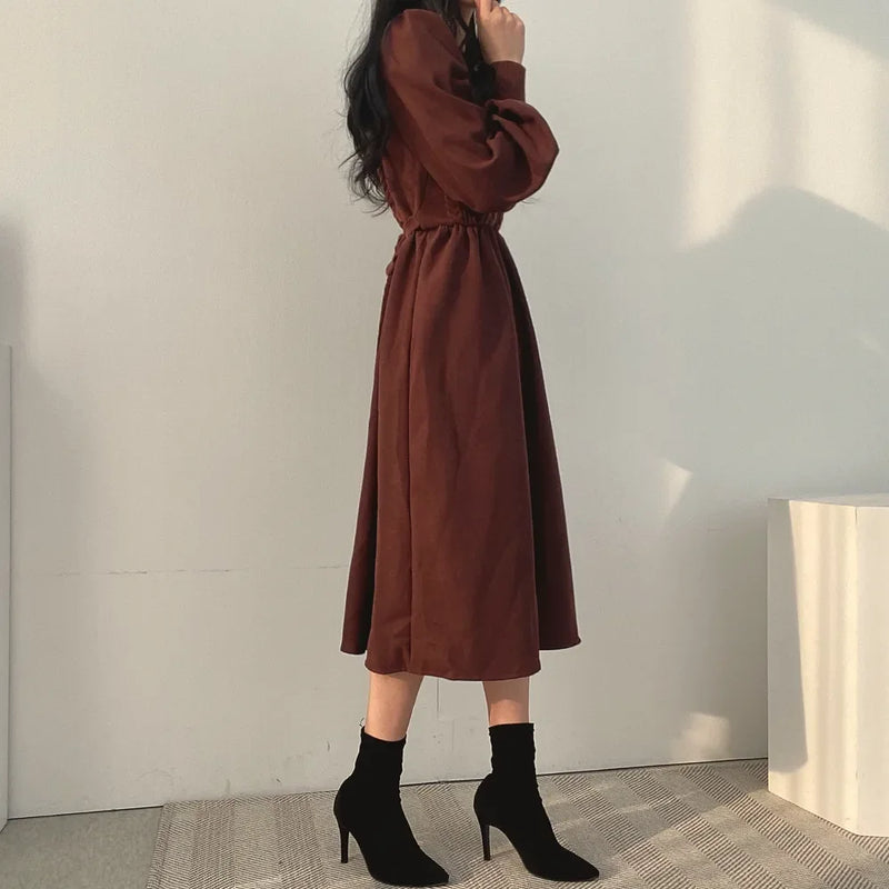 Winter Dress Long Elegant Splicing Stripes Y2k Knitted Dress Women Koean Fashion Long Sleeve Dresses Female Club Party Vestidos