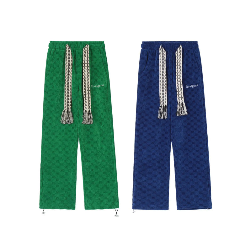 2024 spring and autumn mid waist straight jacquard velvet knitted trousers loose wide leg pants urban casual pants men and women unique default style 2035
