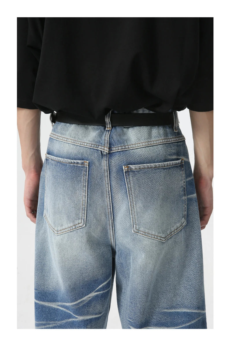 vintage blue baggy jeans man loose straight denim pants harajuku hip hop jeans trousers men unique jeans style 699