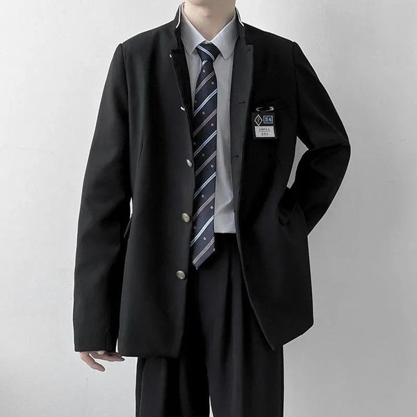 Mens Japanese College Student Uniform Jacket 2024 New Spring College Style School Uniform Stand Collar Blazer Slim Fit Unisex
