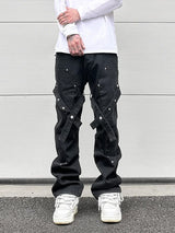 fashion knee adjust belt decoration denim jeans zipper straight jeans hip hop streetwear mens casual loose joggers jeans pants casual joggers