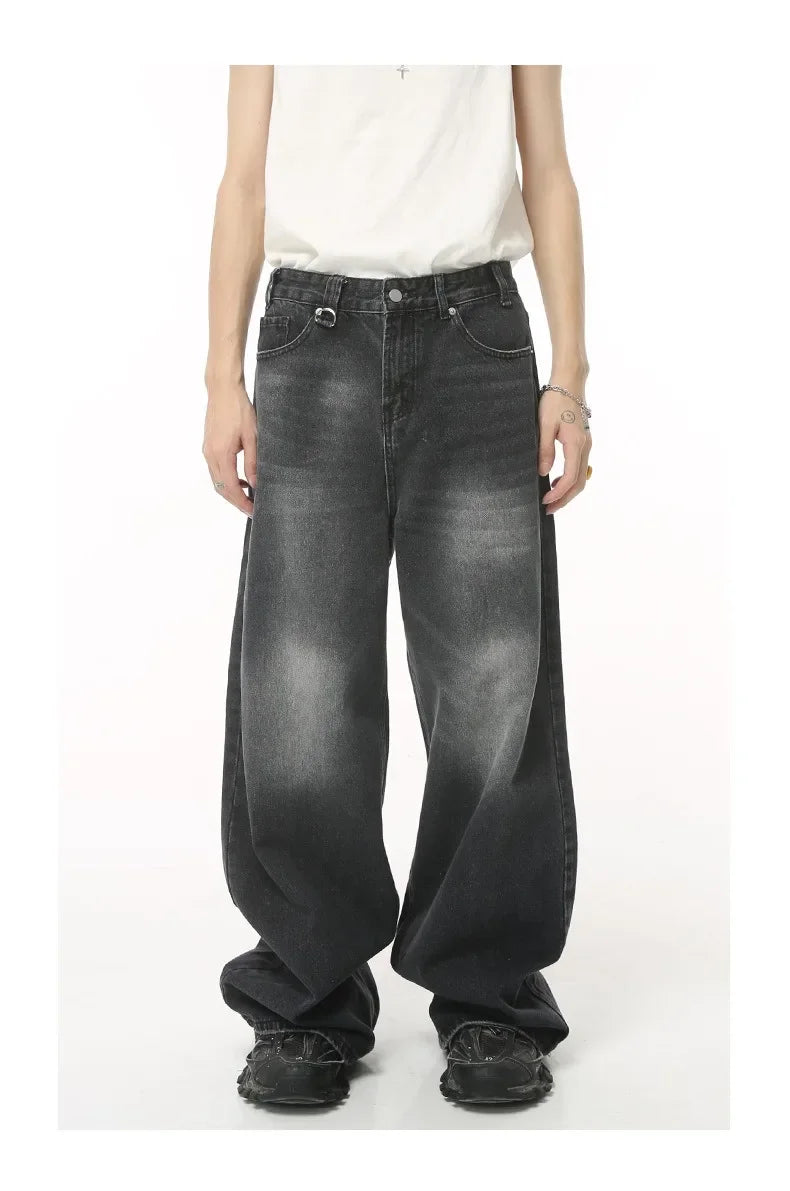 streetwear vintage y2k men s jeans black baggy trousers new wide leg denim pants hip hop harajuku distressed straight pants unique jeans style 764