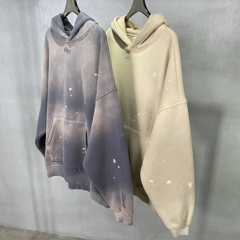 skatercore crying character featuring street wear speckled ink rubbed hooded hoodies fashion sense distressed winter coat mens and womens baggy washing clothes