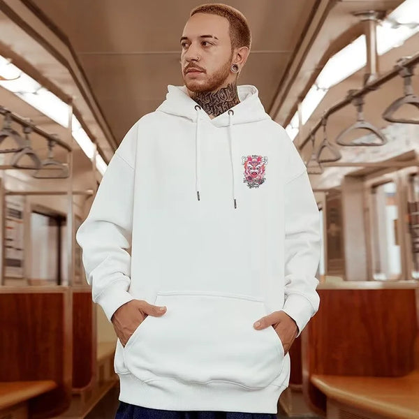 New Lion Dance Graphic Hoodies For Men Y2K Streetwear Fleece Hooded Sweatshirts