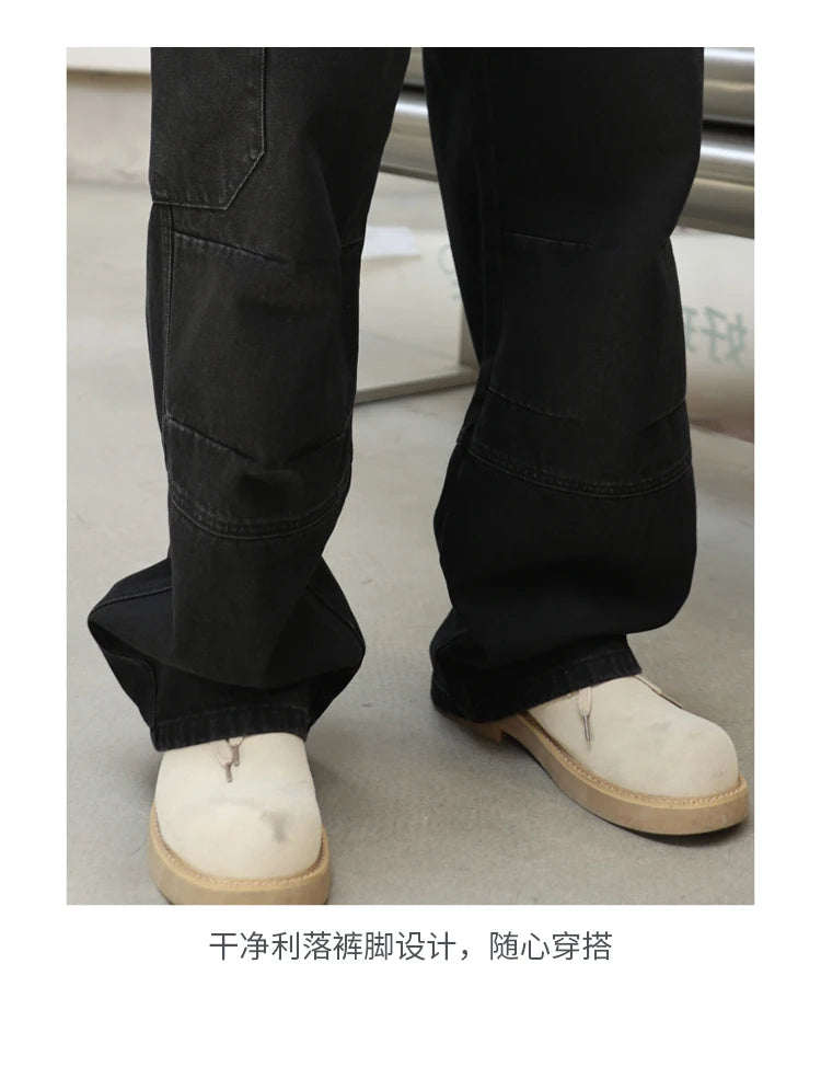 men american streetwear fashion loose casual hip hop wide leg black denim baggy jeans pants man y2k cargo jeans trousers unique cargo style 2333