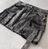 Vintage Y2K New Harajuku Multiple Pockets Denim Plaid Skirt Goth Black Mini Skir Fashion Womens Casual Versatile Sexy Streetwear
