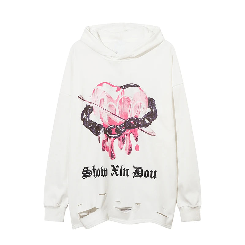 skatercore melting smiley featuring fashion harajuku printed hoodies hip hop retro washed bottom ripped sweatshirt streetwear mens hooded warm fleece loose hoodies