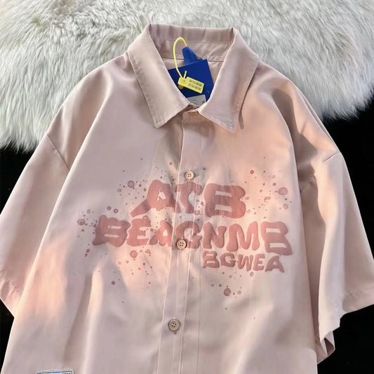 American retro letter printed short sleeved men and women summer new loose hip-hop personalized casual shirt top harajuku y2k