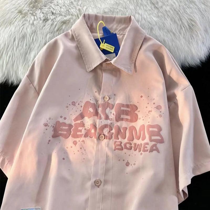 American retro letter printed short sleeved men and women summer new loose hip-hop personalized casual shirt top harajuku y2k