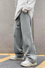 men jeans straight leg jeans boys american fashion wash old side stripes wide leg pants autumn vintage overalls vintage washed jeans