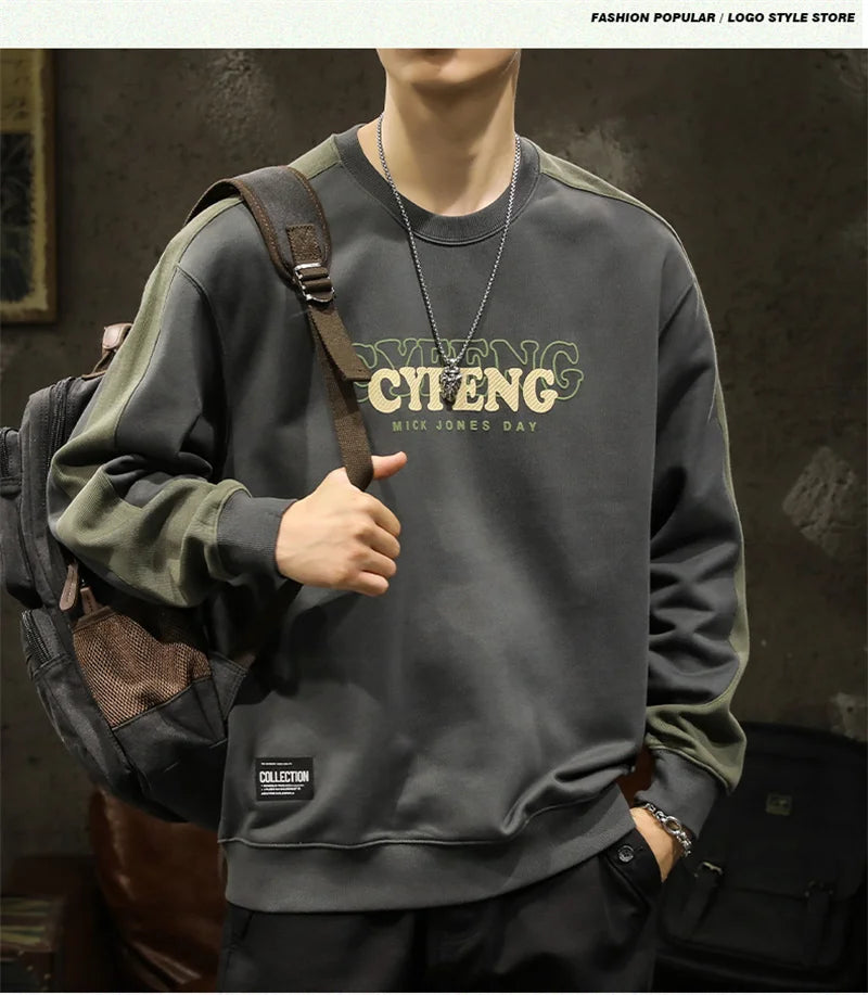 2025 Spring Letter Print New In Sweatshirt Mens Patchwork Long Sleeve