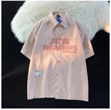 American retro letter printed short sleeved men and women summer new loose hip-hop personalized casual shirt top harajuku y2k