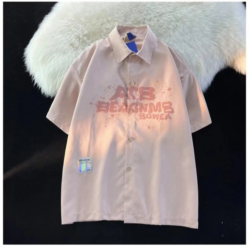 American retro letter printed short sleeved men and women summer new loose hip-hop personalized casual shirt top harajuku y2k