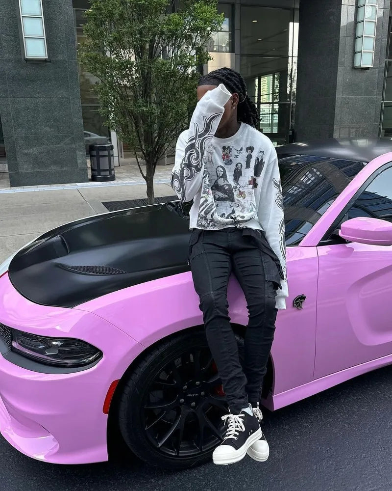 Harajuku Aesthetic print tee – Y2K Street Rock Hip Hop Anime Printed Long Sleeved Top Men A