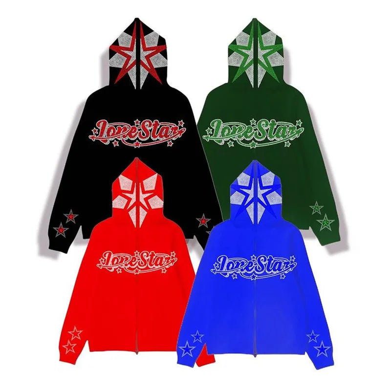 Mens Sweatshirt Star Alphabet Hooded Jacket Oversize Hoodie Full Zip H