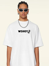Retro race tee with pixel blur and Y2K vibe graphics