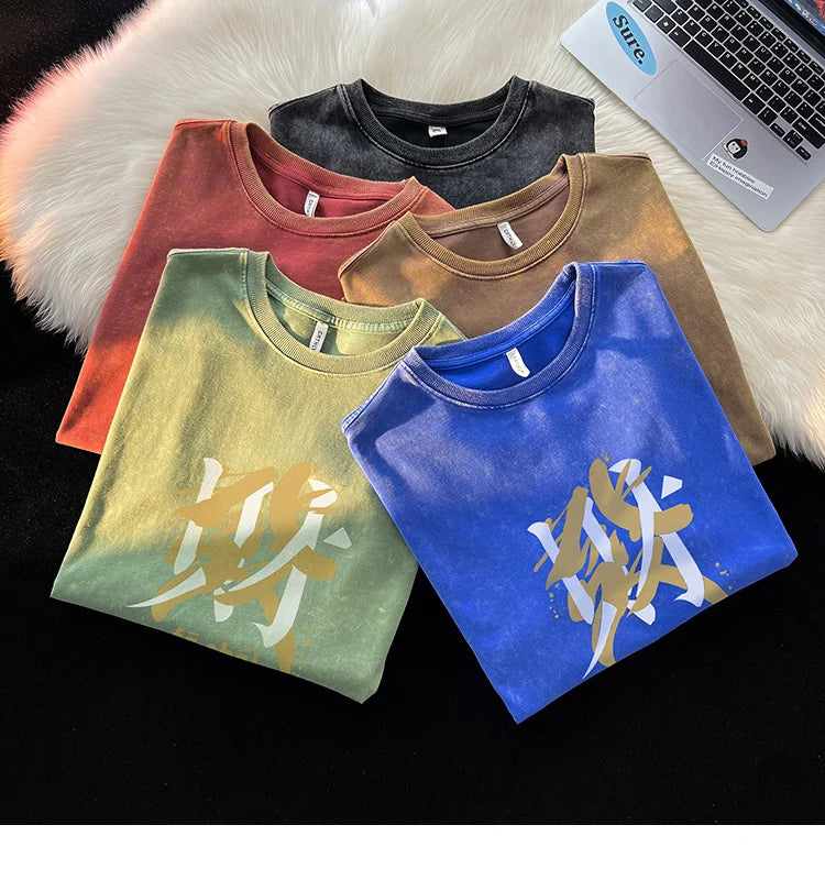 Anime Graphic tee – Vintage Streetwear T Shirts Acid Washed Printed T Shirt 100