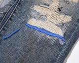 hole ripped retro straight spliced mens jeans streetwear washed pcoekts distressed denim trousers loose hip hop jean pants unique jeans style 530