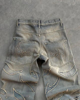 new hot selling ripped raw edge embroidered denim trousers retro harajuku baggy jeans y2k men women hip hop punk casual pants unique jeans style 836