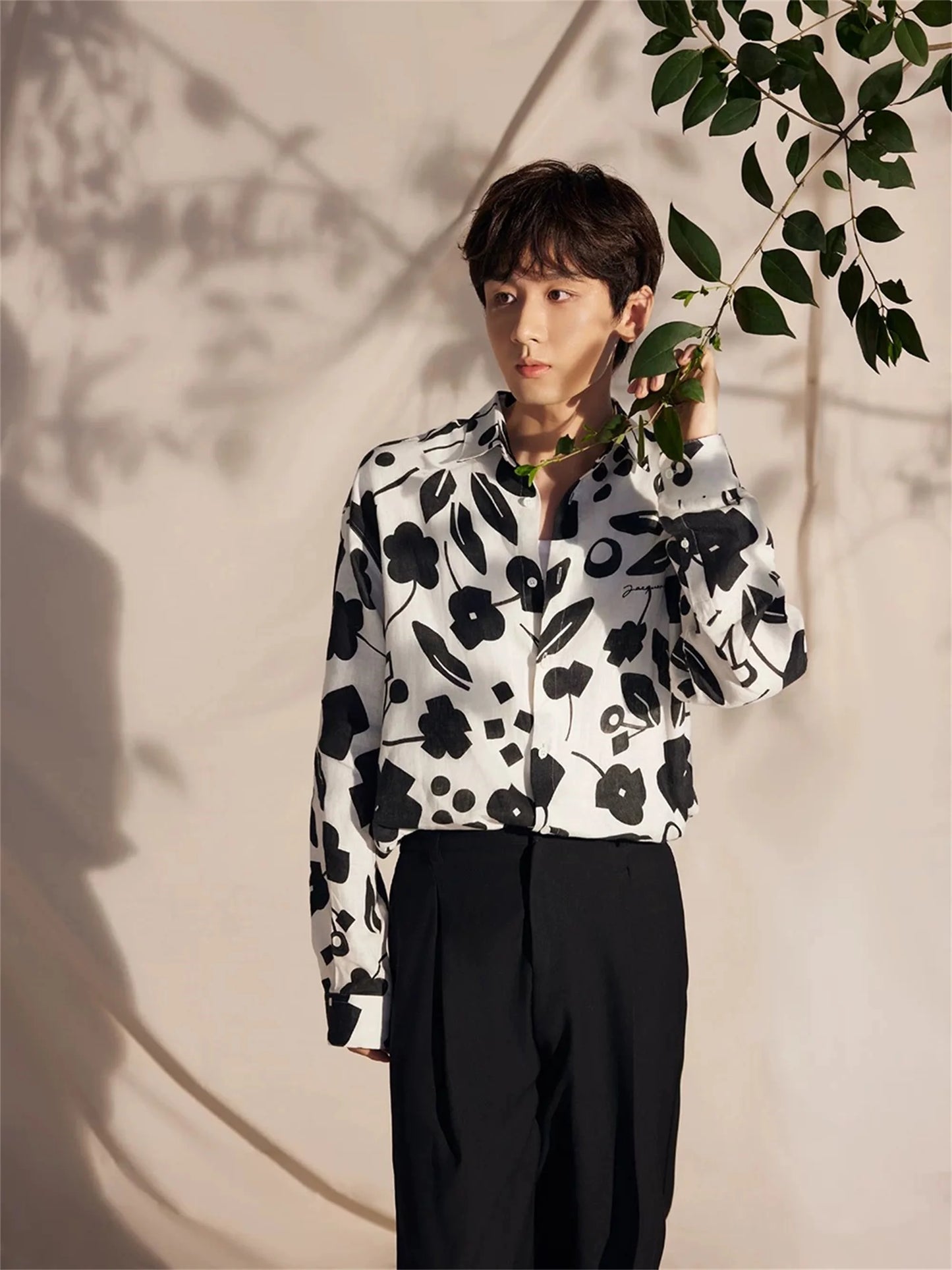 24ss New Retro Vintage Digital direct spray cherry print High-Street Casual long sleeved shirt