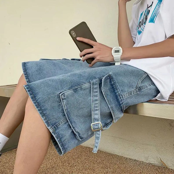 2023 spring new fashion denim shorts mens korean version of the trousers loose straight shorts boutique clothing simple style vintage washed jeans