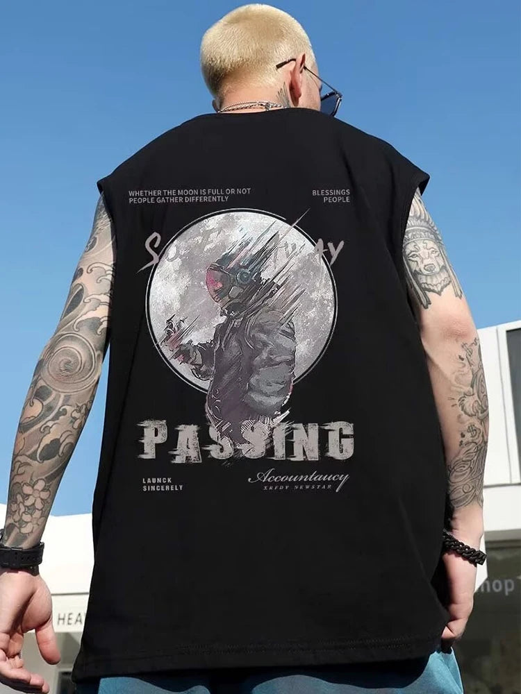 Cyberpunk Tribal flames – Summer Goth Astronaut Print Sleeveless T Shirt For Men Hip H