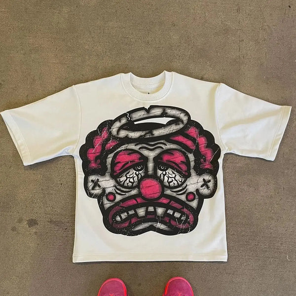 Y2K themed tee with chrome font, rainbow glow, and dreamy blur