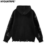 fashion ripped letter knitted hooded sweater unisex hoodies ripped bottom holes knit pullover streetwear loose sweaters clothing - anime inspired graphic hoodie, graphic printed hoodie for men and women, trendy hip hop fashion hoodie