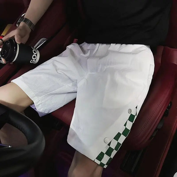 summer chessboard shorts mens hong kong style spliced casual capris pants 2024 unisex korean preppy half sweatpants y2k shorts sporty tapered joggers