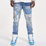 high street floral embroidery patchwork ripped blue jeans pants for male retro straight casual denim trousers oversized jean 1 unique jeans style 1381