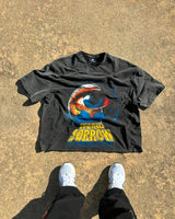 Sadcore Tribal flame – American Gothic Trend Big Eyes Cartoon Print Oversized T Shi