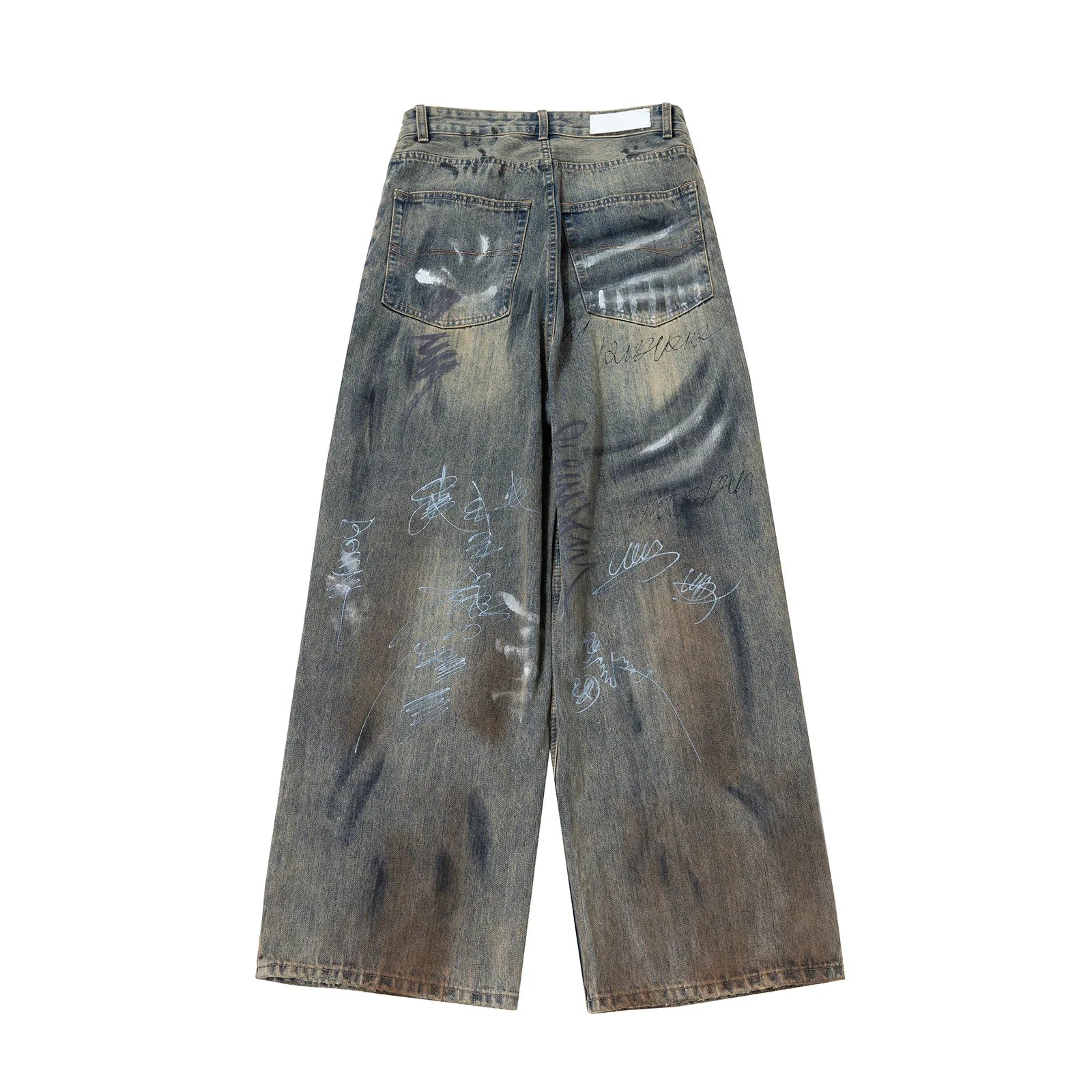 graffiti handdrawn damaged wash baggy jeans for men and women straight streetwear y2k denim trousers pantalones hombre cargos unique cargo style 1312