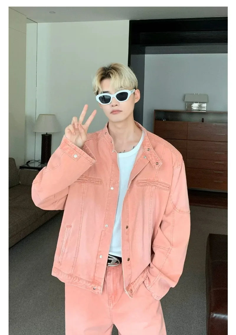 outdoor high street denim mens sets spring single breasted trendy harajuku jackets cowboy two piece hip hop couple suits new unique jeans style 4840