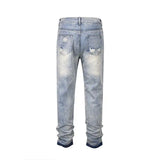 mens high street denim jean pants new casual blue slim ripped holes straight zipper jeans trousers hip hop streetwear joggers unique joggers style 764