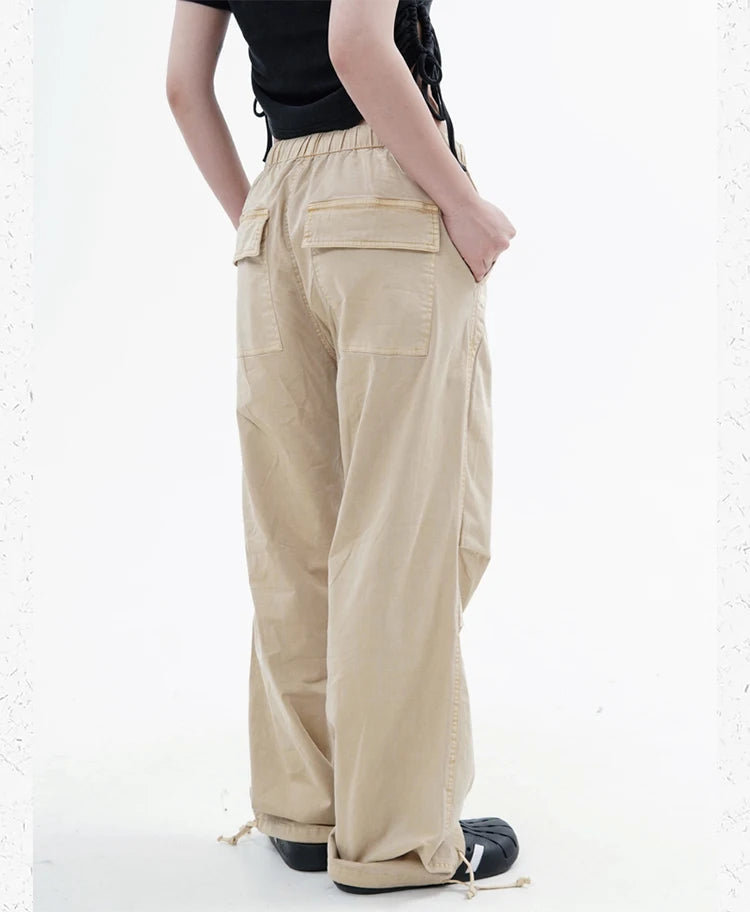 knee fold baggy pants unisex casual elastic waist straight trousers streetwear fashion drawstring women men hip hop y2k joggers unique joggers style 1273