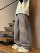 autumn striped woolen straight leg pants for men classic y2k vintage baggy trousers new casual high street fashion sweatpants unique joggers style 291