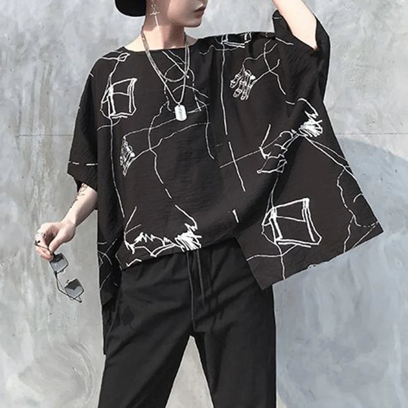 Sadcore Vintage print – Mens T Shirt Irregular Bat Sleeve Cape T Shirt Fashion Perso