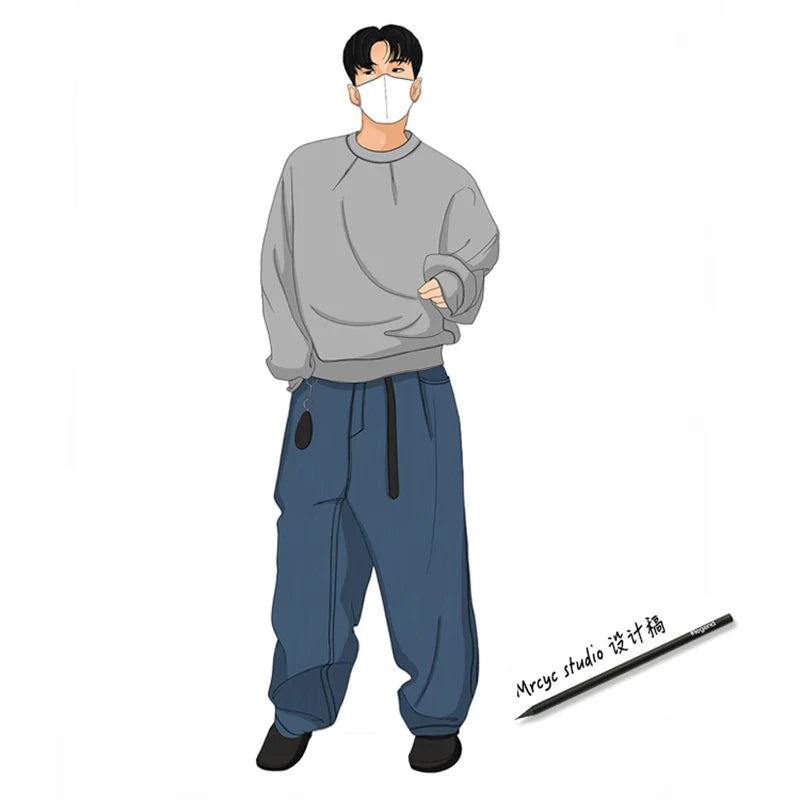 2024 Korean Fashion Crewneck Sweatshirts For Men Casual Design Pullover Y2K