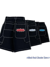 Hip Hop Wexwear Letter Embroidery Graphic Shorts Harajuku Streetwear Y2k Black Jeans Denim Baggy Gym Skate Shorts Men Clothing