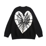 hip hop knitted sweater men winter o neck anime spider web pattern pullover streetwear casual loose sweater warm jumper knitwear - Y2K grunge street style, trendy hip hop fashion hoodie, bold artwork streetwear hoodie
