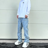 men distressed ripped patchwork paisley denim jean trouser fashion zipper biker jeans streetwear flare pants loose joggers jeans unique joggers style 5035